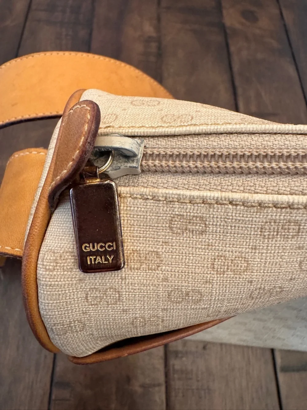 VTG Gucci Micro GG Crossbody Bag Tan Canvas Leather Italy Auth Rare - Picture 4 of 16